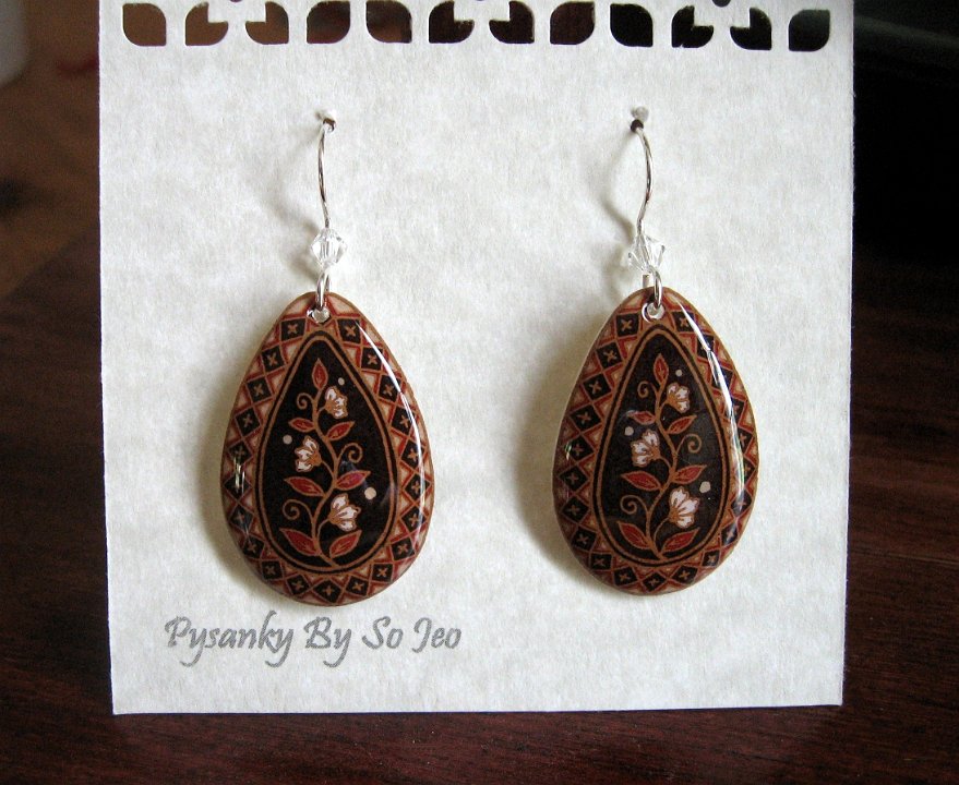 Spring Vines Bordered Teardrop Earrings Pysanky Jewelry by So Jeo